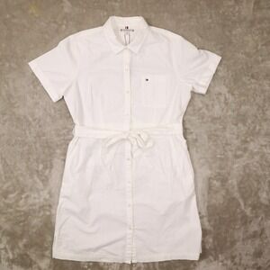 Tommy Hilfiger White Button Up Belted Shirt Dress Women's size Large NWT